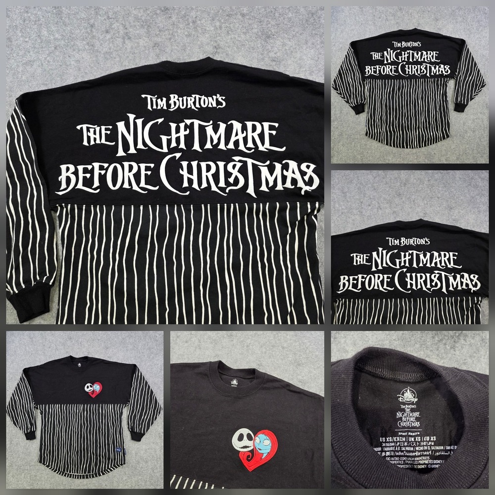 Disney Nightmare Before Christmas Shirt Womens XS Black Spirit Jersey Jack Sally